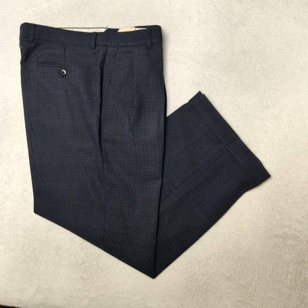 Zanella Pants Mens 36x28 Gray Check Pleated Dress Slacks Wool Work Trousers Suit